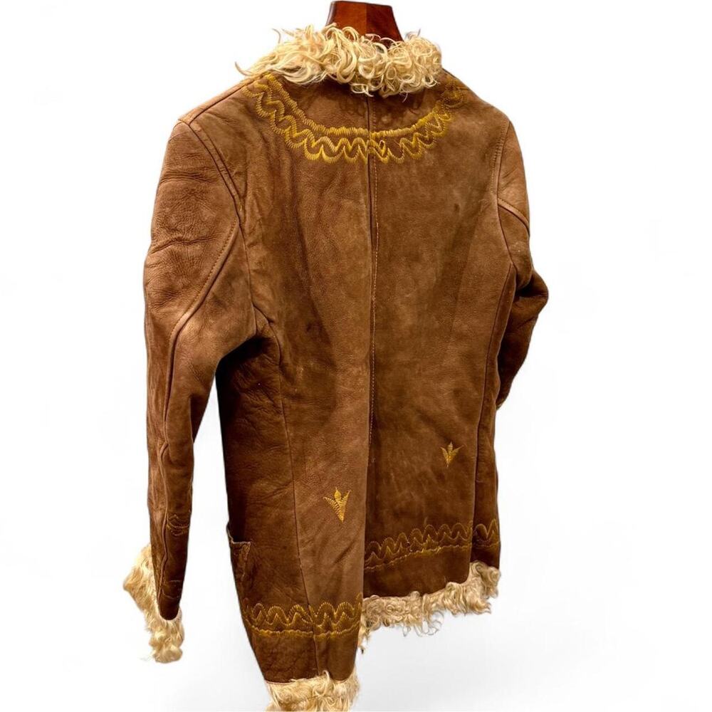 Vintage 70s Boho Embroidered Sheepskin & Shearling Afghan Penny Lane Coat XS/S - Picture 7 of 8
